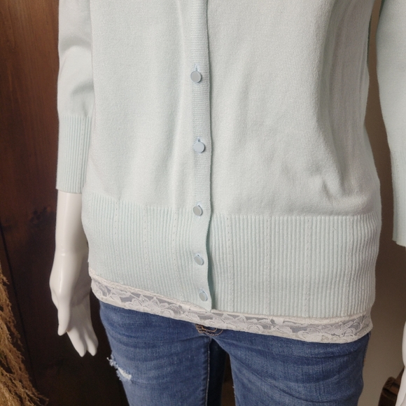 NWT LouLou Button Down 3/4 Sleeve Light Blue Cardigan - Picture 5 of 10